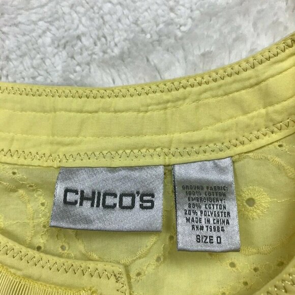 Chicos Womens Tunic Top 0 Small Button Eyelet Yellow 3/4 Sleeve - Picture 3 of 7